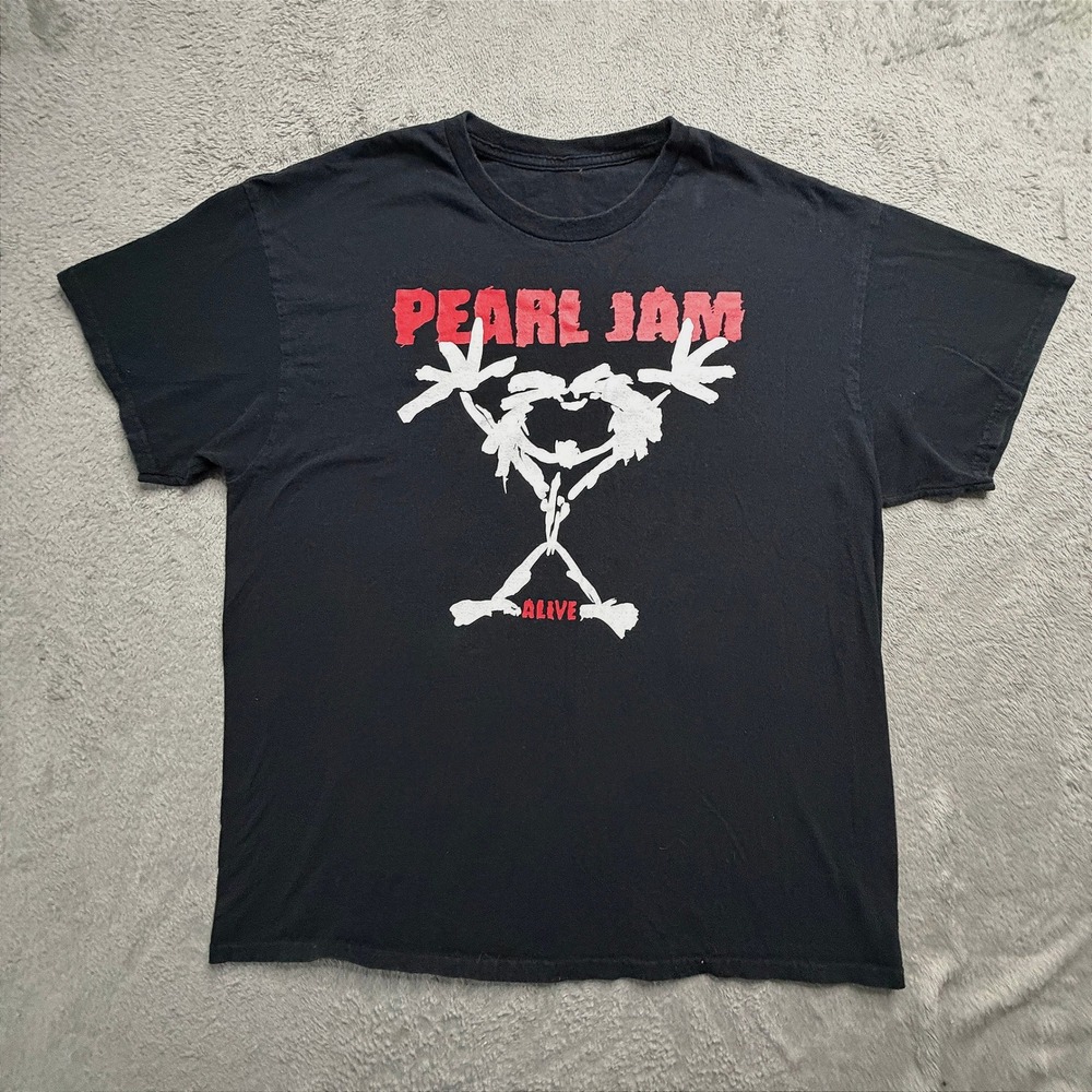 Pearl Jam Alive Stickman Setlist Graphic T-Shirt Mens XL Black Rock Band Tee
